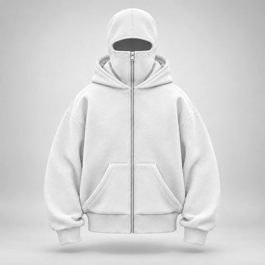 Hoodie Cagoule blanc, cagoule zippée, fermeture argent